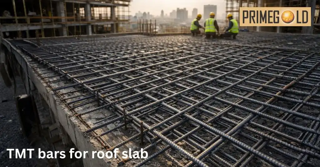 TMT bars for roof slab reinforcement at construction site