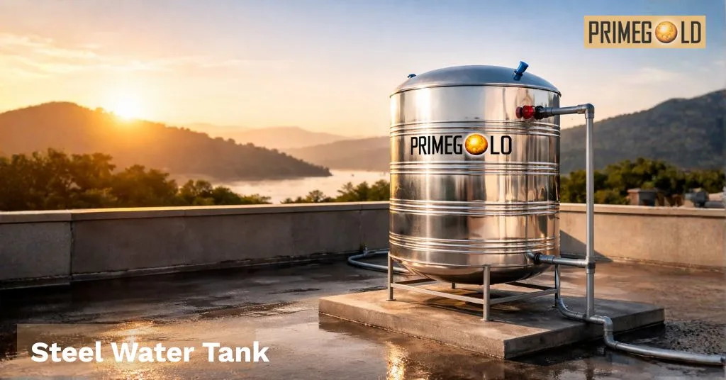 Steel water tank installed on rooftop for durable and hygienic water storage.